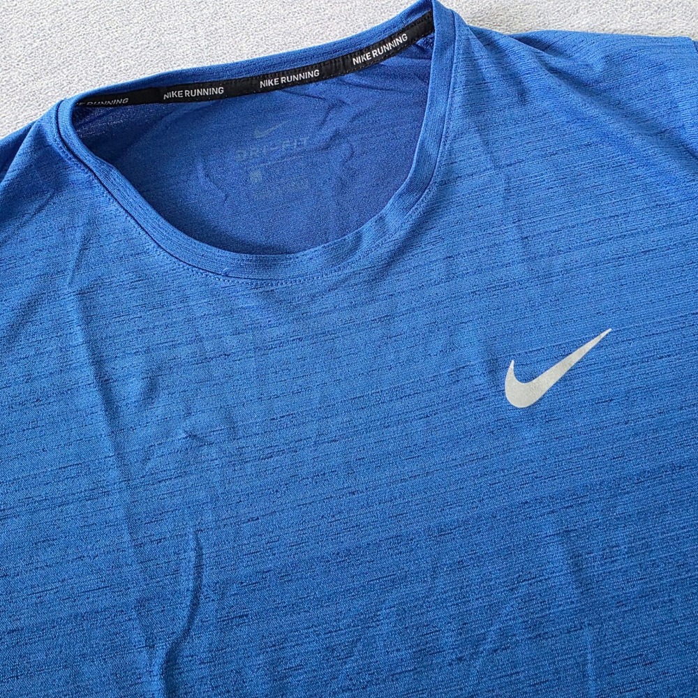 Nike Running Dri-FIT Blue Heathered Short Sleeve Shirt CU5992-480 Mens Large